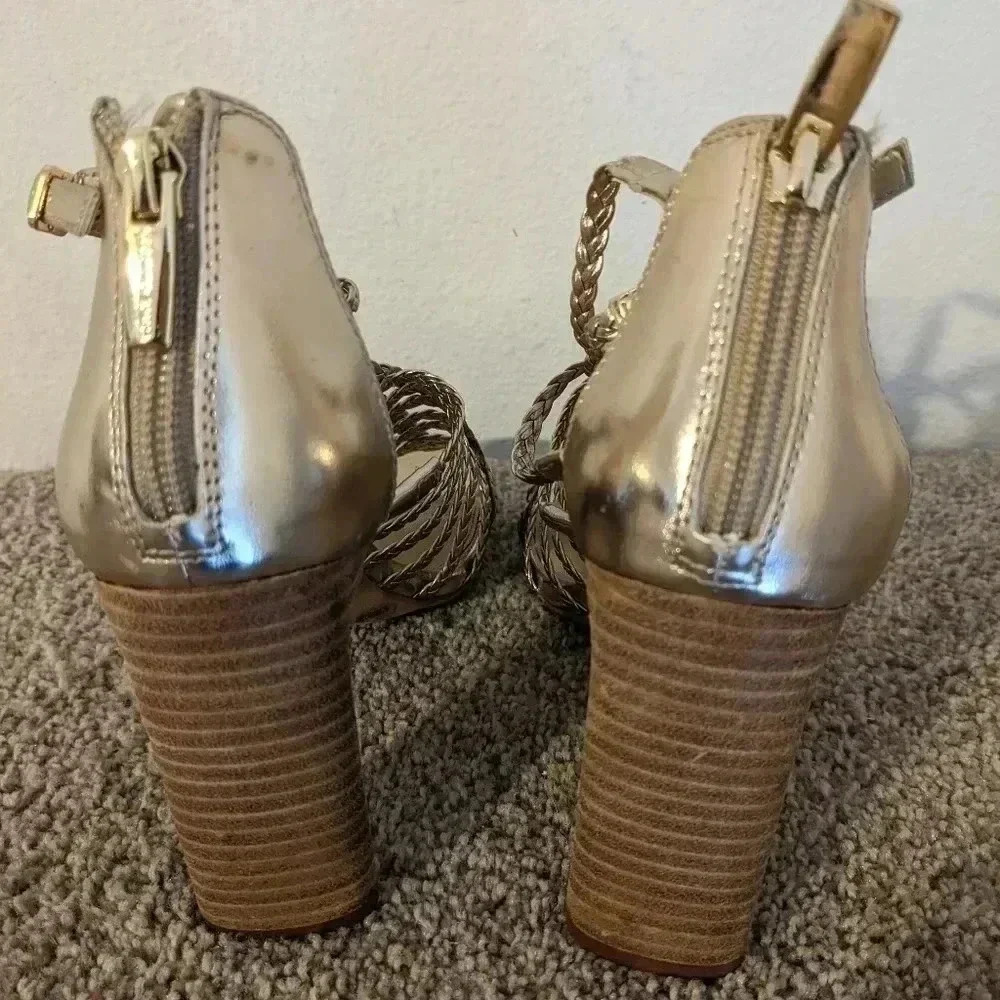 Vince Camuto Gold Braided Strappy Heels Ankle Strap Party Shoes 5.5‎ NEW - Picture 9 of 9